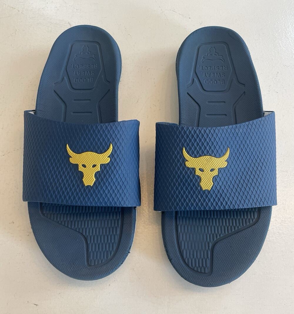 Under Armour Project Rock Brahma Bull Men's 13 Slide Sandals Michelin Soles Blue